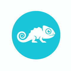 White Chameleon Icon on Teal Circle Background.