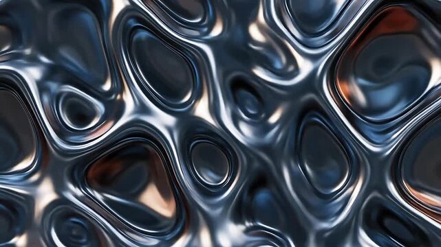 Abstract metallic surface with wavy animation, fluid-like patterns and reflections