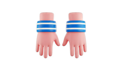3D Cartoon Hands with Blue Wristbands on White Background