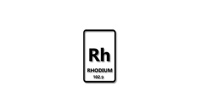 10.291 as Element 45 of the Periodic Table. Design shows name, atomic weight and element number. black background 4k animation