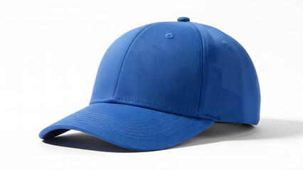 Fototapeta premium Isolated blue baseball cap on a white background with soft shadow detail