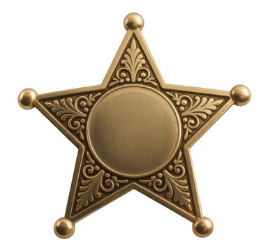 Ornate golden star badge with decorative floral elements and blank center isolated on a transparent background