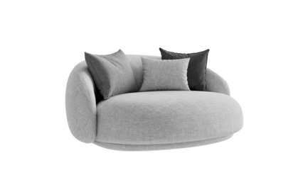 Isolated white round couch on an isolated background. Furniture for advertising, presentations, and marketing materials.
