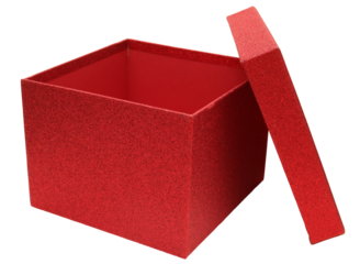A gift box is shown with an open lid, revealing a plain interior. This object can be used for special events like birthdays, holidays, or any celebration