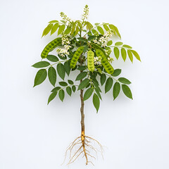 Lodhra sapling with roots, flowers and seed pods