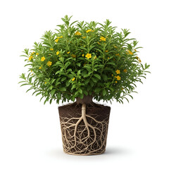 Meda plant with roots and small yellow flowers