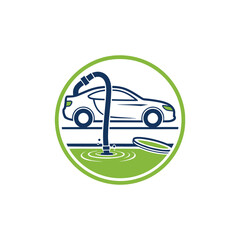 A graphic logo depicting a car discharging green liquid from its exhaust into a puddle on the road, symbolizing vehicle pollution and environmental impact.