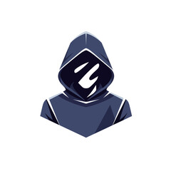 A dark blue hooded figure with a mysterious face obscured by shadow, representing anonymity or a hacker.
