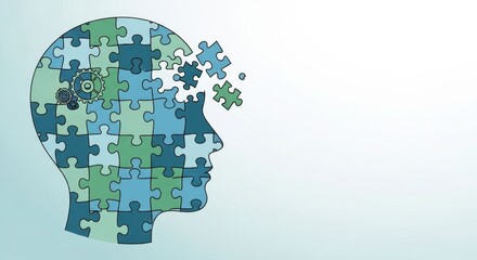 Creative visualization depicting complex human thinking as a jigsaw puzzle connection