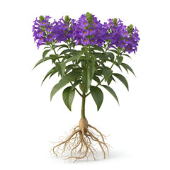Mature pushkarmool plant with purple flowers