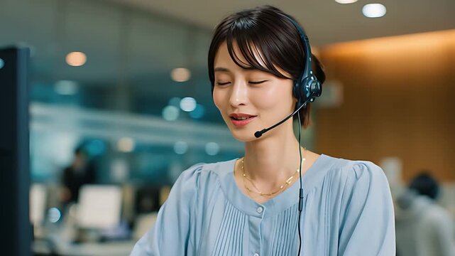 笑顔で対応する女性オペレーター、顧客との信頼を築く丁寧なコミュニケーション