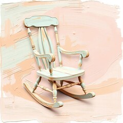 Shabby Chic Rocking Chair on Pastel Pink Impasto Background.