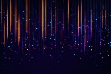 Abstract digital background with falling neon lines and glowing squares.