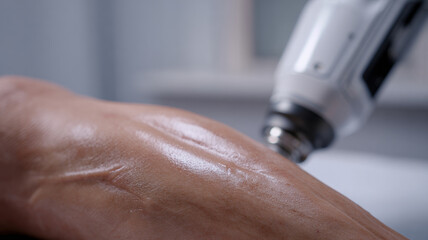 Robotic ultrasound medical device human arm scar healing clinical closeup smooth skin care