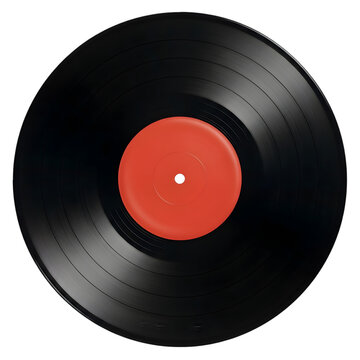 Vintage vinyl record with red label isolated on transparent background
