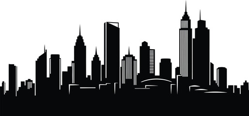 Obraz premium Dramatic black and white silhouette of a modern city skyline at night