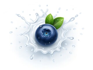 Blueberry with Tiny Leaf in Micro Droplet Splash