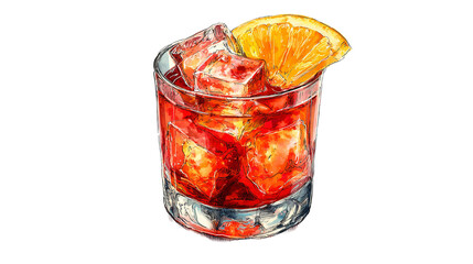An inviting cocktail illustration with a vibrant refreshing allure ready for summer on ice on transparent background