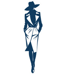 Silhouette of Woman in Trench Coat and Hat