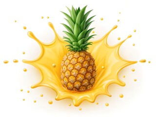 Pineapple with Crown Leaf in High-Energy Juice Explosion