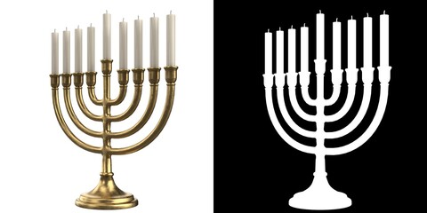 3D rendering illustration of a Hanukkah Menorah Candelabra