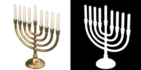 3D rendering illustration of a Hanukkah Menorah Candelabra