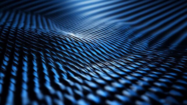 Dark carbon fiber texture with subtle blue reflections, sleek abstract background featuring a grid weave pattern