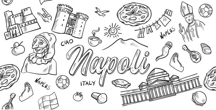  Naples Italy doodle city background.doodle style