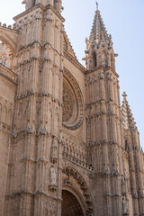 Close-up of La Seu Cathedral's Gothic Facade and Rose Window, Palma de Mallorca