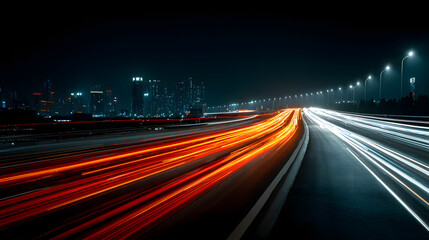 long exposure light trails on a highway at night