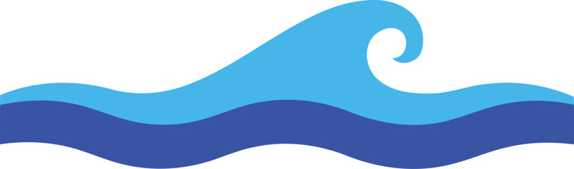 Stylized abstract illustration of two layers of blue ocean waves with a prominent cresting wave against a clean white background