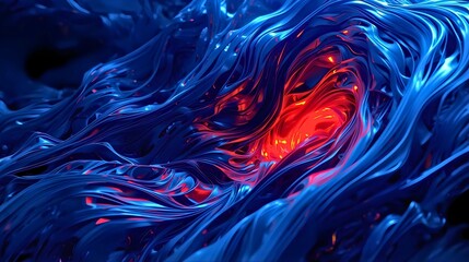 真っ青な渦と赤い熱源｜抽象的なバックグラウンド