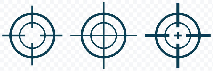 Target icon collection showing bullseye symbols, crosshairs icons, and vector target illustrations, suitable for focus graphics, game interfaces, navigation designs, and digital vector. Gun target ico
