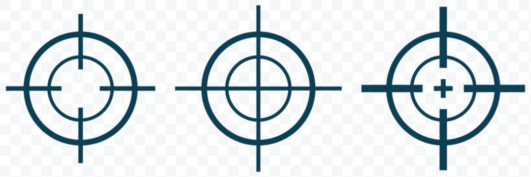 Target icon collection showing bullseye symbols, crosshairs icons, and vector target illustrations, suitable for focus graphics, game interfaces, navigation designs, and digital vector. Gun target ico