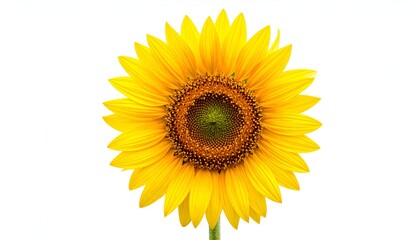 Fototapeta premium Close-up of a vibrant sunflower, bright yellow petals against a plain white background