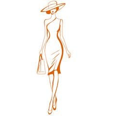 Illustration of Woman Wearing Hat and Dress