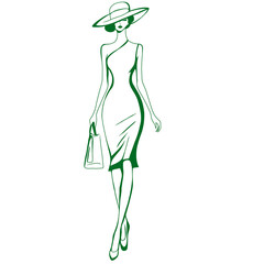 Illustration of Woman Wearing Hat and Dress