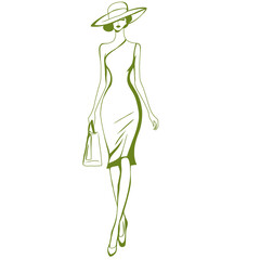 Illustration of Woman Wearing Hat and Dress
