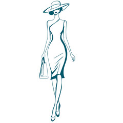 Illustration of Woman Wearing Hat and Dress
