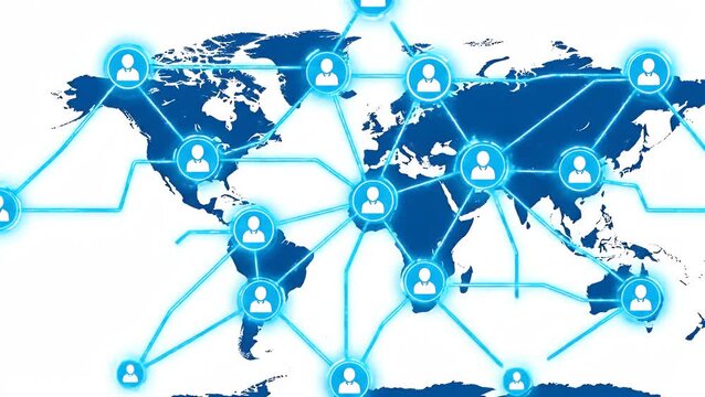 Global network connection map with social media user icons
