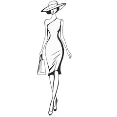 Illustration of Woman Wearing Hat and Dress