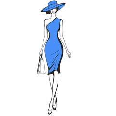 Illustration of Woman Wearing Hat and Dress