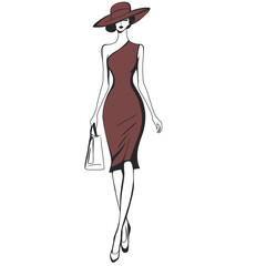 Illustration of Woman Wearing Hat and Dress