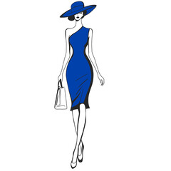 Illustration of Woman Wearing Hat and Dress