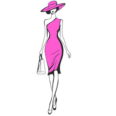Illustration of Woman Wearing Hat and Dress