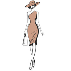 Illustration of Woman Wearing Hat and Dress