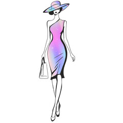 Illustration of Woman Wearing Hat and Dress