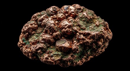 Detailed macro photograph showcasing the intricate texture of a weathered copper specimen against