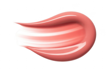 Swirl of glossy coral pink liquid makeup texture with light reflections isolated on a transparent background