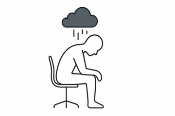 office syndrome concept, Person sitting on chair under rain cloud feeling sad and depressed
